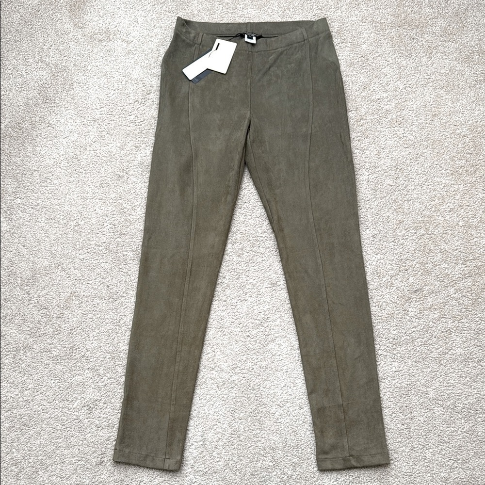 NWT Alberto Makali Olive Green Mid Rise Vegan Suede Legging Pants Size Medium